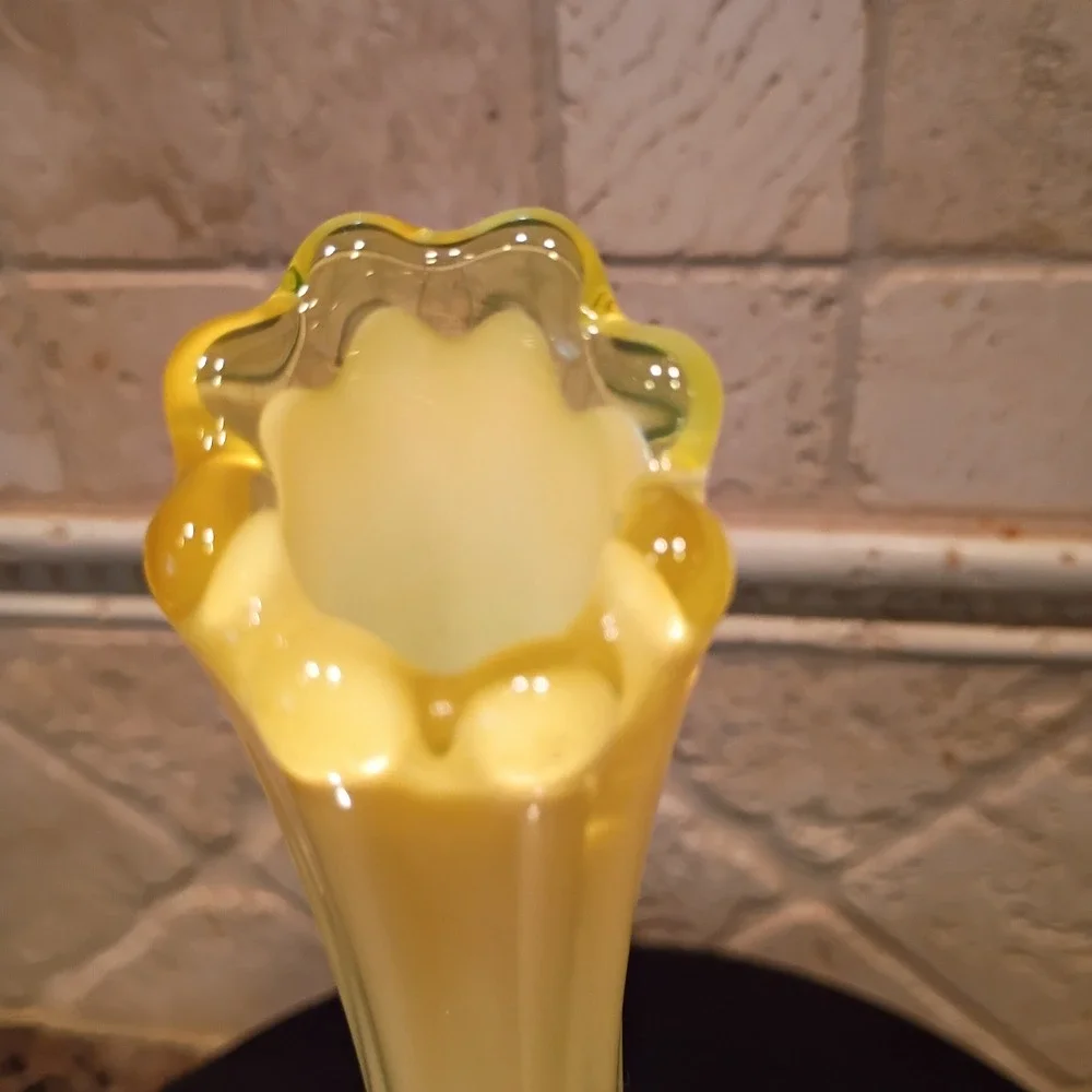 Vintage Fostoria Uranium Glass Swung Vase Yellow Cased Glass Mid Century Modern